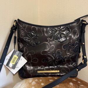 Brahmin Black Floral Embossed Shoulder Bag